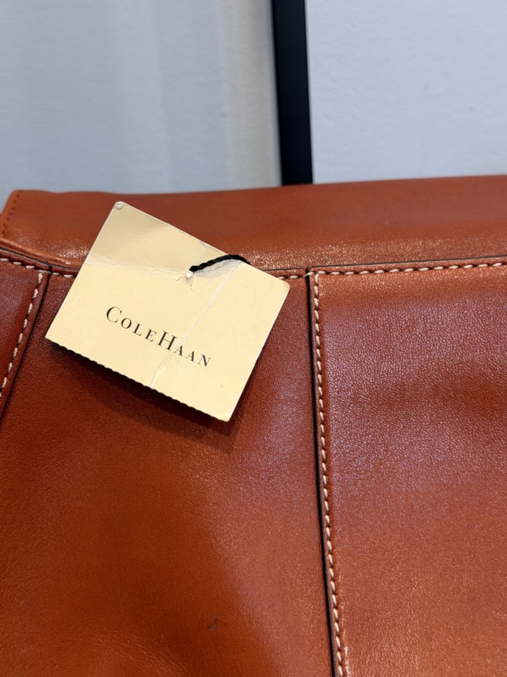 NWT! Cole Haan Vintage Cognac Leather Shoulder Bag Studded Buckle Flap Y2K Luxe - Picture 5 of 8